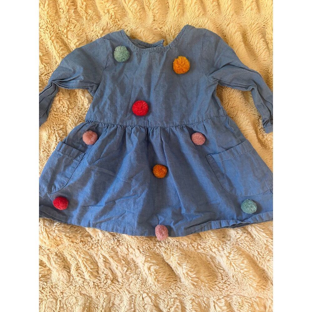 H&M Baby Blue Pom Pom Dress 4-6M
